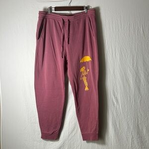 Men's Faded Burgundy Sweatpants with Yellow Graphic